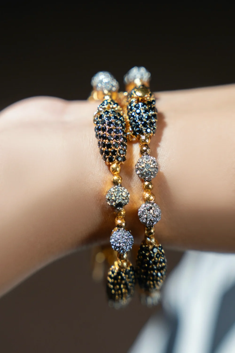 Gold Plated Bangles with Black & Silver Stone